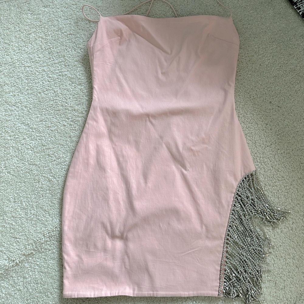 NWT Women’s Oh Polly Blush Dress With Rhinestone Fringe - Size 2